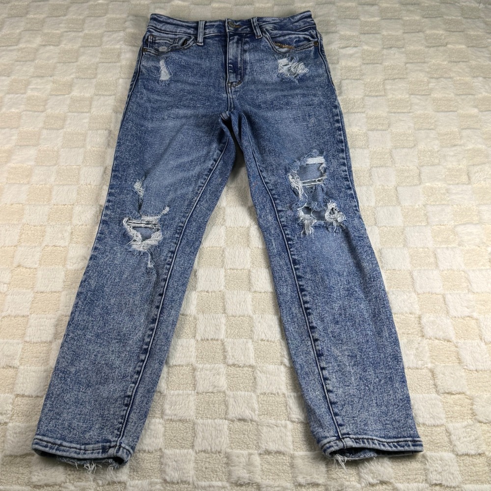 Distressed Acid Wash High Waisted Jeans Ripped Denim Ankle Skinny Casual